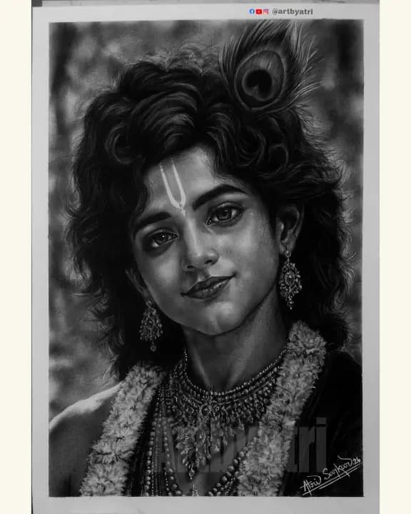 Shree Krishna Charcoal Pencil Art