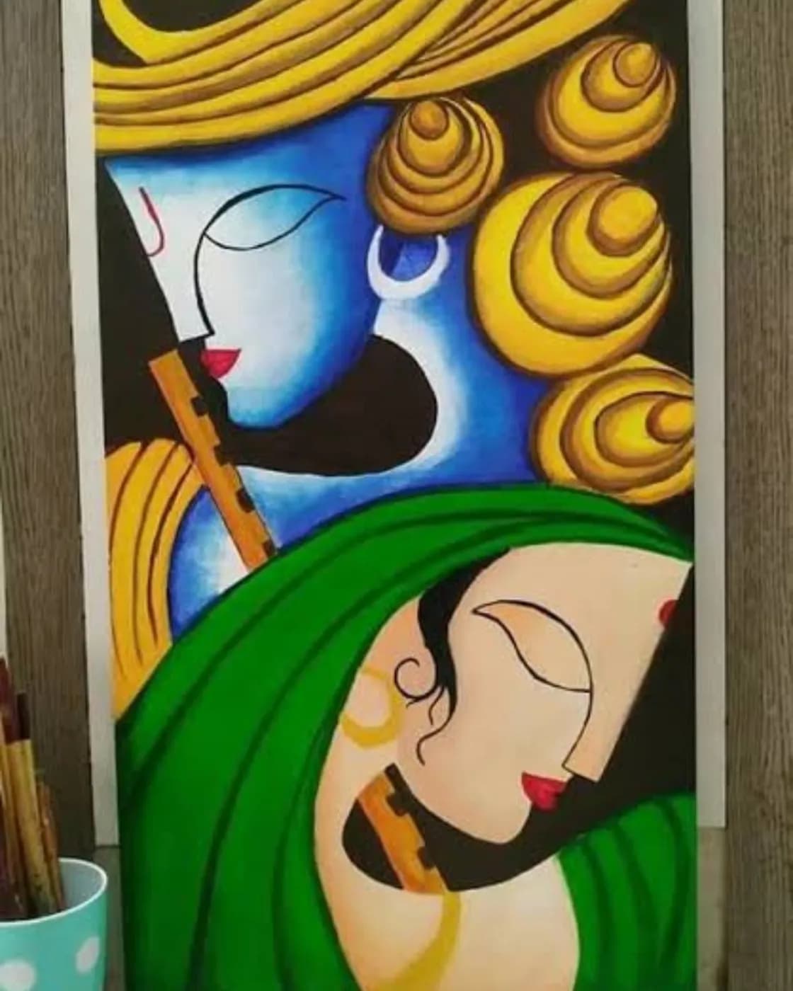 Modern Radha Krishna acrylic canvas painting, photo 1 of 1