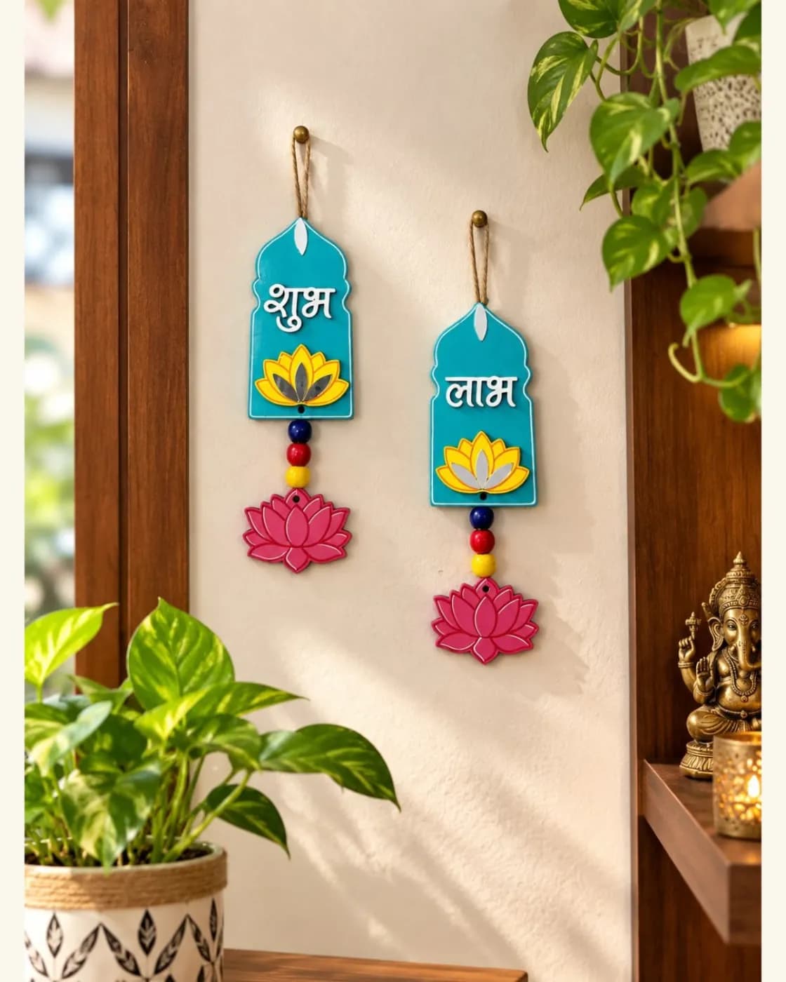 Handmade Shubh Labh Wooden Hanging, photo 2 of 3
