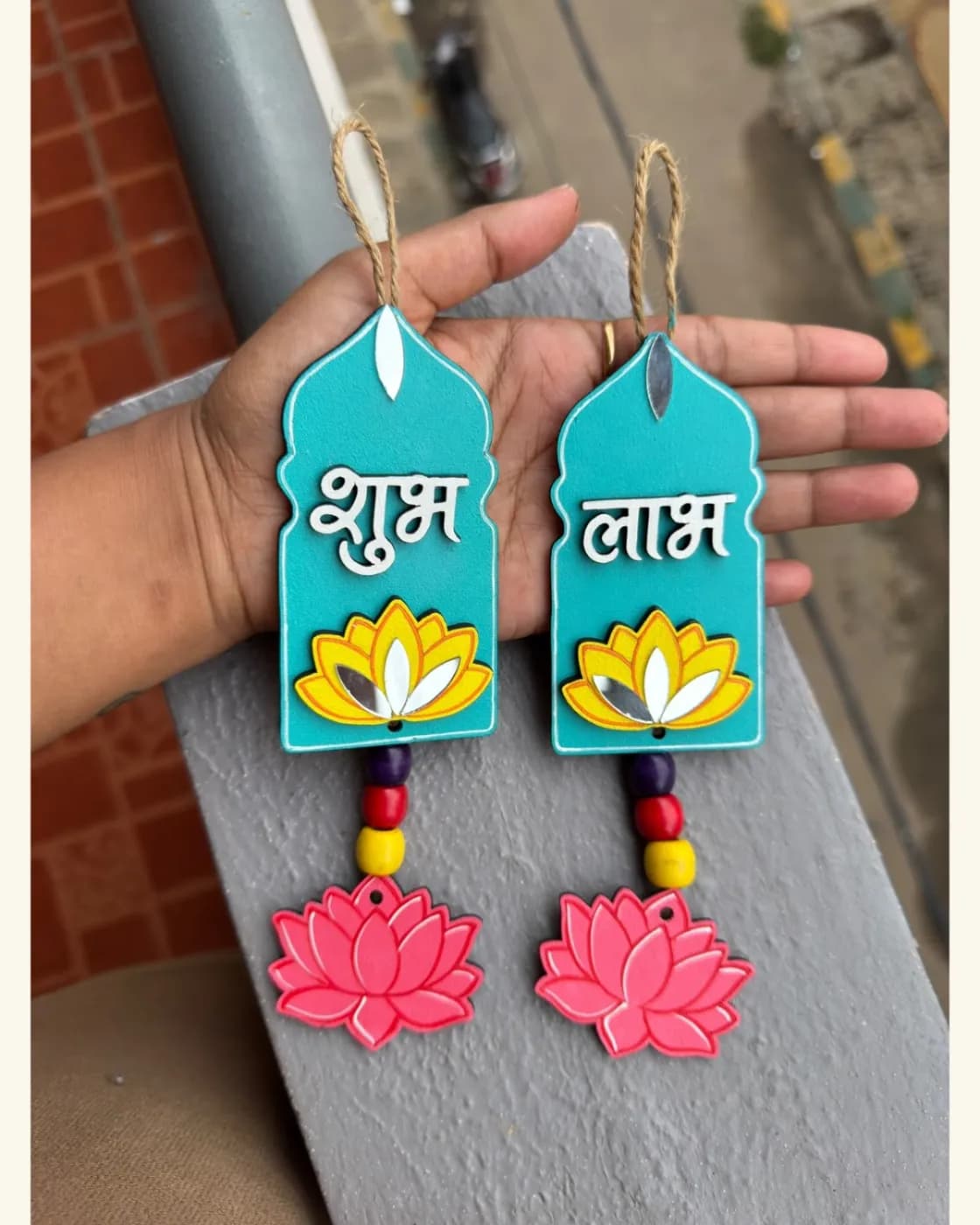 Handmade Shubh Labh Wooden Hanging, photo 3 of 3