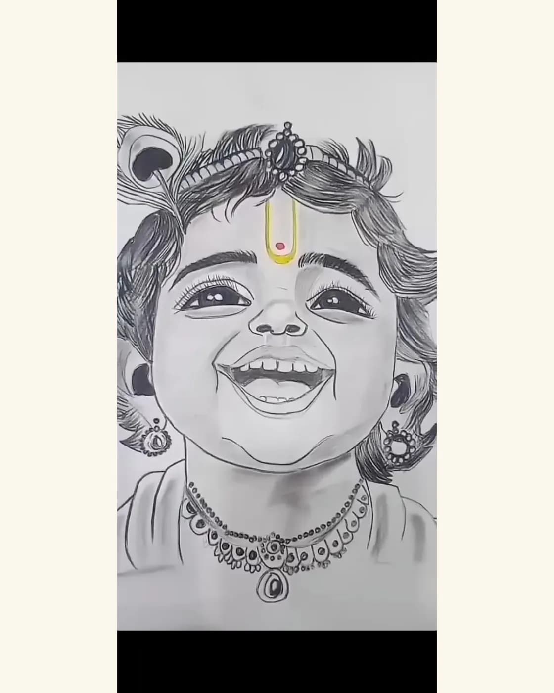 Cute Kanha Ji Charcoal Sketch, photo 1 of 1